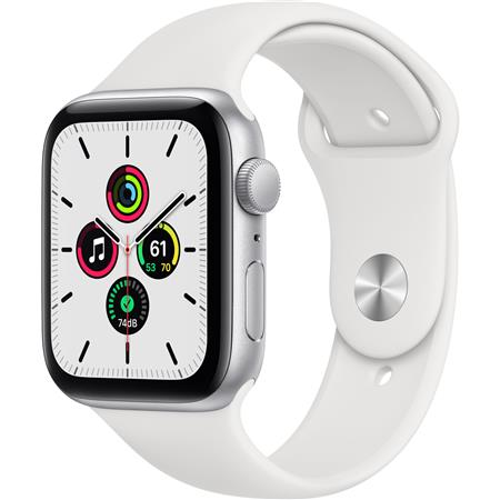 Apple Watch SE GPS, 44mm Silver Aluminum Case with White Sport Band