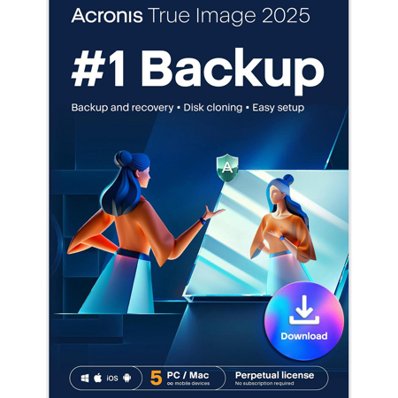 Acronis True Image 2025 Backup & Cloning Software, 5 PC/Mac, Perpetual, Download