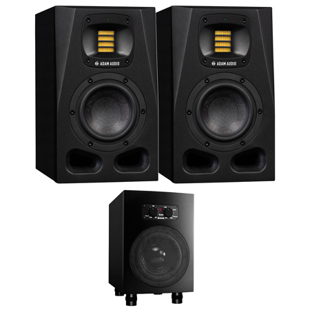 Adam Audio A4V Vertical 4" 130W Powered Active 2-Way Studio Monitor, Pair, Bundle with Sub8 160W 8.5" Subwoofer