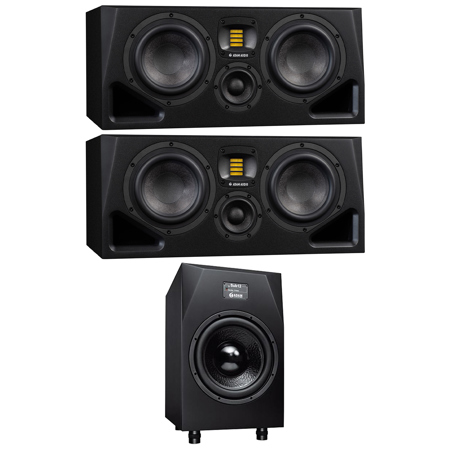 Adam Audio A77H Horizontal 7" 340W Powered Active 3-Way Studio Monitor, Pair, Bundle with Sub12 12" 300W Subwoofer