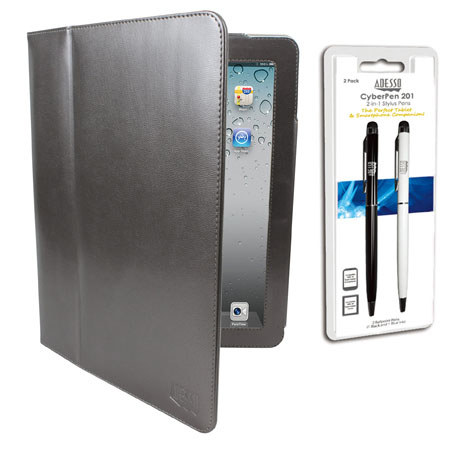 Adesso Gray Designer Case and 2-in-1 Stylus Pen for iPad, iPad 2/3