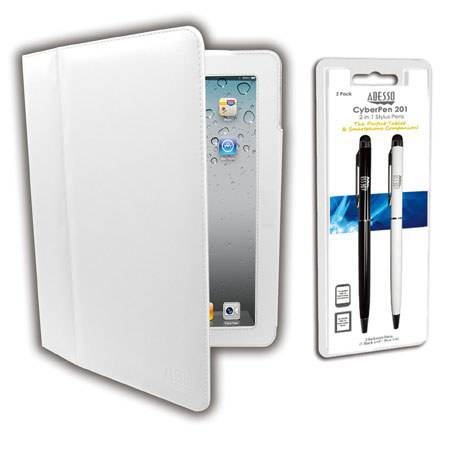 Adesso White Designer Case and 2-in-1 Stylus Pens for iPad & iPad 2/3