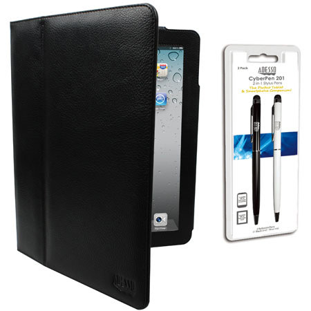 Adesso ACS-120 Leather Case and 2-in-1 Stylus Pen for iPad, Black