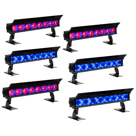American DJ ElectraPix Bar 8 Pak with 6x ElectraPix Bar 8 Battery Powered Outdoor RGBAL+UV LED Linear Light Bar