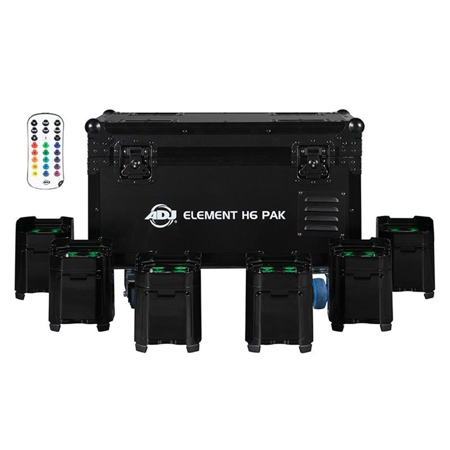 American DJ Element H6 Pak RGBAW+UV IP54 PAR 6-Light Kit with Charging Case, Black