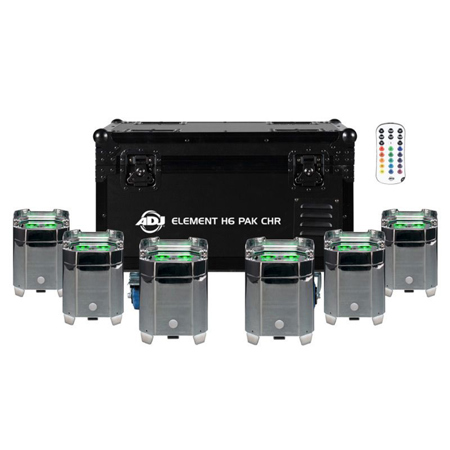 American DJ Element H6 Pak RGBAW+UV IP54 PAR 6-Light Kit with Charging Case, Chrome