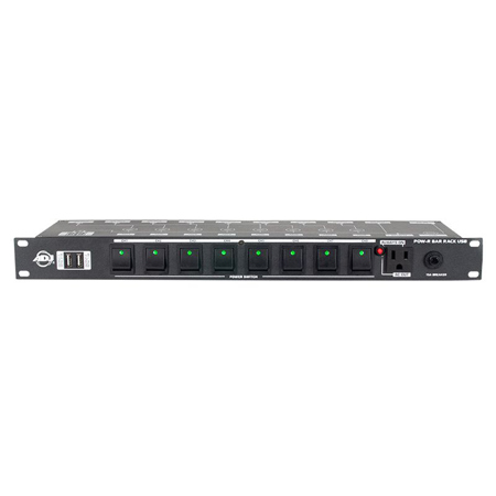 American DJ POW-R BAR RACK USB 19" 10-Outlet 2-USB Rackmount Power Distributor