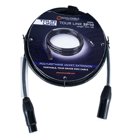 American DJ Accu-Cable Tour Link 5P10 10' 5-Pin XLR Male to Female DMX Cable