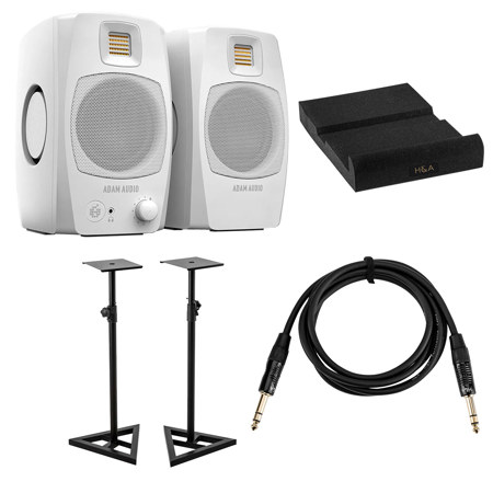Adam Audio D3V 3.5" 80W Desktop Monitor, Pair, White, Bundle w/2x Stand & Cable