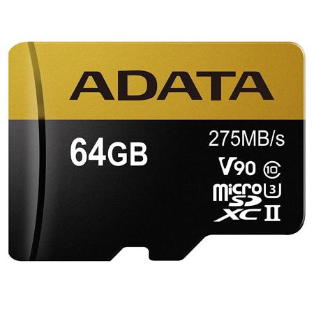 AData Premier ONE 64GB microSDXC UHS-II Class 10 (U3) Memory Card, SD Adapter