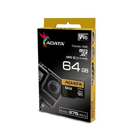 AData Premier ONE 64GB microSDXC UHS-II Class 10 (U3) Memory Card, SD Adapter