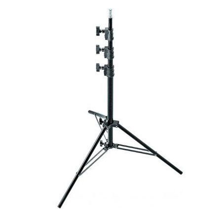 Avenger High 11.5' Alu-Baby 35 Stand with One Lazy Leg / 5/8" Mounting Stud, 3 Riser, 4 Sections, Black Aluminum