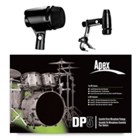 Apex Apex-DP5 Basic Drum Pack Includes Apex325 High Performance Bass Mic, Apex326 Rim Mounted Dynamic Snare/Tom