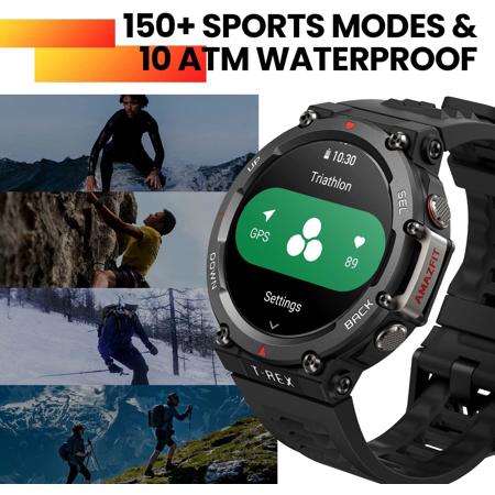AmazFit T-Rex 2 Waterproof Touchscreen GPS Smartwatch, Ember Black