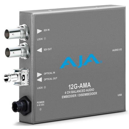 AJA 12G-AMA-R-ST 12G-SDI 4-Ch Audio Embedder/Disembedder Converter, ST Fiber Rx