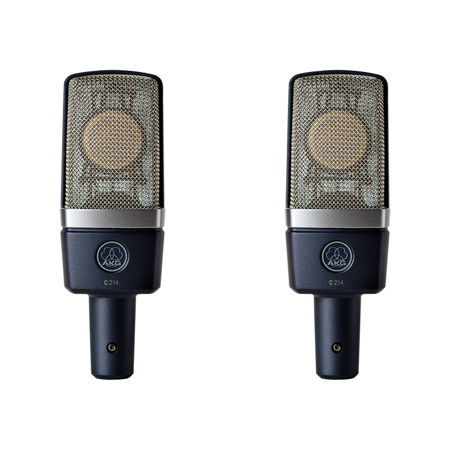 AKG C214 Matched Pair Computer-Aided Matching Large-Diaphragm Stereo Cardioid Condenser Microphone, Set of 2