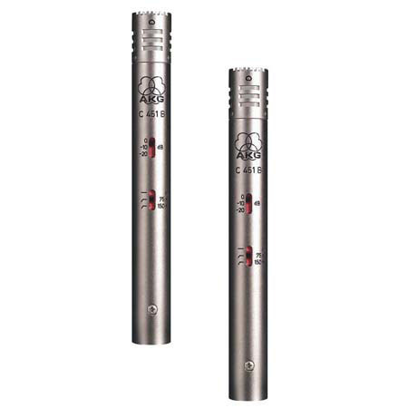 AKG C451B/ST Twin Pencil Small Diaphragm Stage Condenser Mic Kit for Drums