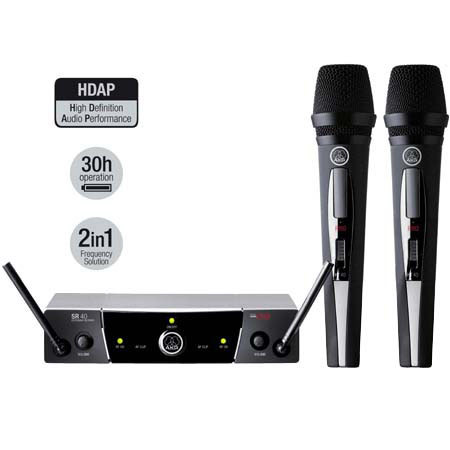 AKG WMS 40 DUAL Vocal Wireless System with 2 Handheld Microphone Transmitters, Frequency 54