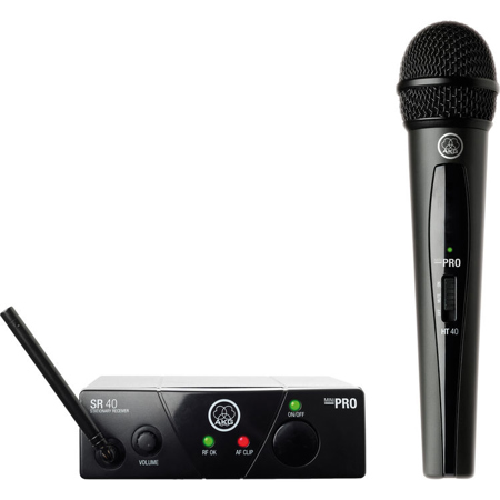 AKG WMS40 Mini Single Vocal Set Wireless Microphone System, SR40 Receiver and HT40 Handheld Transmitter, Band: D