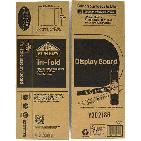 Elmer's Display Boards Mini Tri-Fold White Single-Ply Corrugated 14x22", 10PK