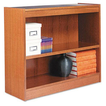 Alera BCS23036 Square Corner Wood Veneer 2-Shelf Bookcase, Medium Oak