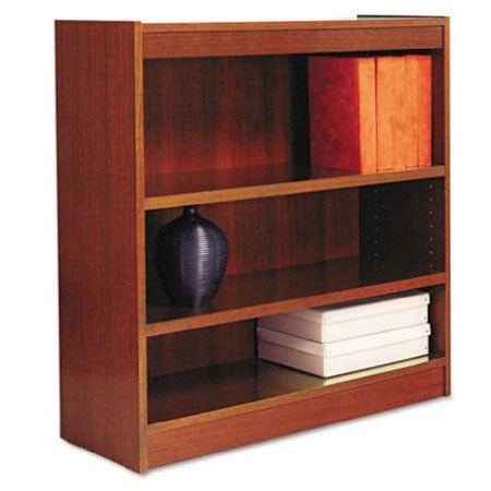 Alera BCS33636 Square Corner Wood Veneer 3-Shelf Bookcase, Medium Cherry