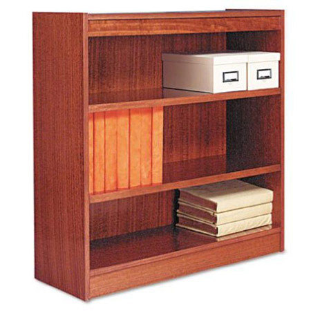 Alera BCS33636 Square Corner Wood Veneer 3-Shelf Bookcase, Medium Oak