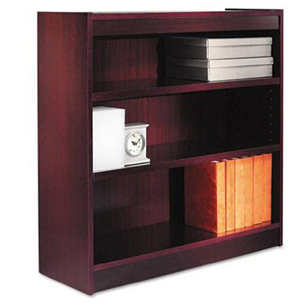 Alera BCS33636 Square Corner Wood Veneer 3-Shelf Bookcase, Mahogany