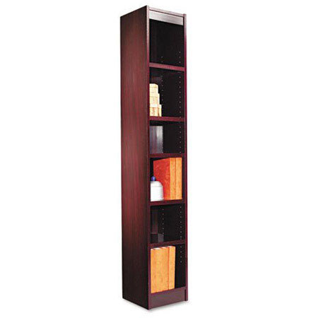 Alera BCS67212 Narrow Profile Wood Veneer 6-Shelf Bookcase, Mahogany