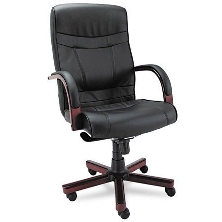 Alera Madaris High-Back Swivel/Tilt Leather Chair, Black/Mahogany
