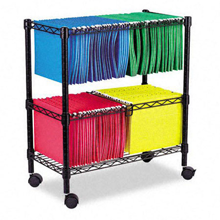 Alera Two-Tier Rolling File Cart, 4 Wheels, Black