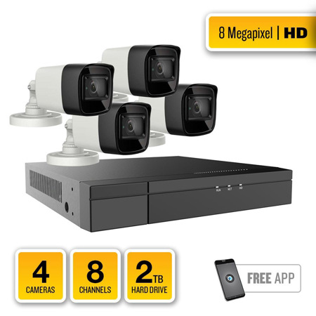 Alibi HD-TVI 8-Ch 2TB DVR Security System with 4x 8MP 100' IR Bullet Cameras