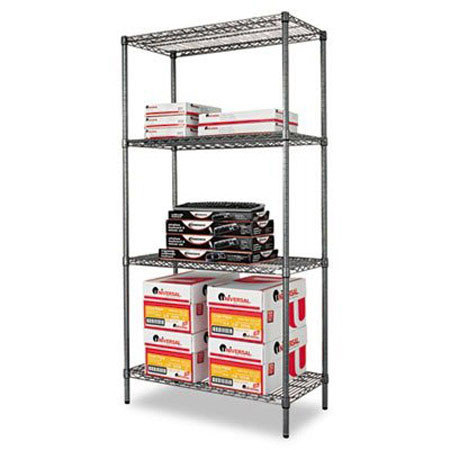 Alera Wire Shelving 4-Shelf Starter Kit - 36W x 72H x 18D, Black Anthracite