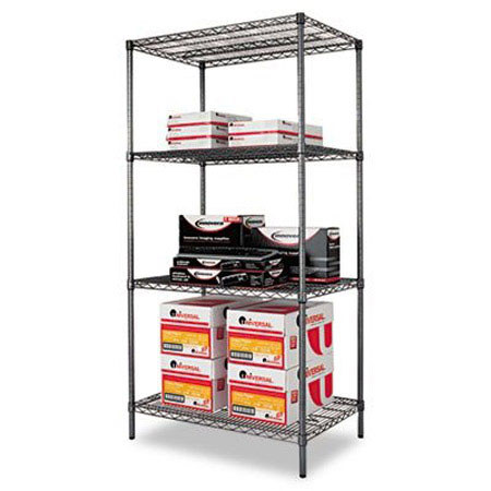 Alera Wire Shelving 4-Shelf Starter Kit - 36W x 72H x 24D, Black Anthracite