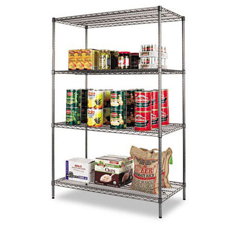 Alera Wire Shelving 4-Shelf Starter Kit, 48x72x24, Black Anthracite