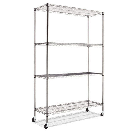 Alera 4-Shelf Wire Shelving Unit with Caster, Black Anthracite