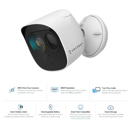 Amcrest SmartHome 1080p 2MP Indoor/Outdoor Wireless Battery Camera, White