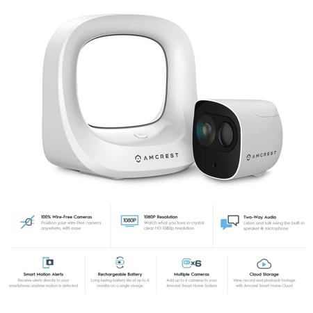 Amcrest SmartHome 1080p 2MP Wireless Battery Camera with SmartHub, White