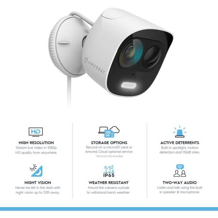 Amcrest SmartHome 1080p 2MP Deterrent Outdoor Wi-Fi Security Camera, White