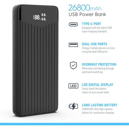 Amcrest 22W 26800mAh USB-C Power Bank, Black