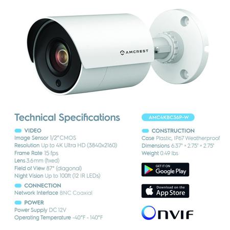Amcrest UltraHD 4K 8MP Outdoor Day & Night Bullet Security Camera, White