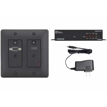 Aurora Multimedia 4K HDBaseT Wall Plate (VGA/HDMI) with Receiver & PSU - Black