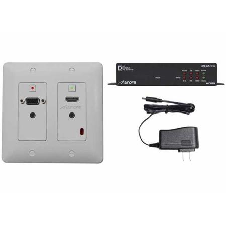 Aurora Multimedia 4K HDBaseT Wall Plate (VGA/HDMI) with Receiver & PSU - White