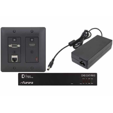 Aurora Multimedia 2 Input HDBaseT VGA/HDMI 330'/600' CAT Wall Plate Receiver with Built-In 2x35W Amp, Black