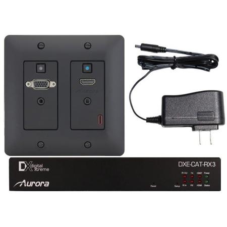 Aurora Multimedia 2-Input Wall Plate Extender with Audio I/O, VGA, HDMI, Black