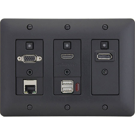 Aurora Multimedia DXW-3EU 3-Gang Decora 4 Input HDBaseT Wall Plate Transmitter with Ethernet and USB, Black