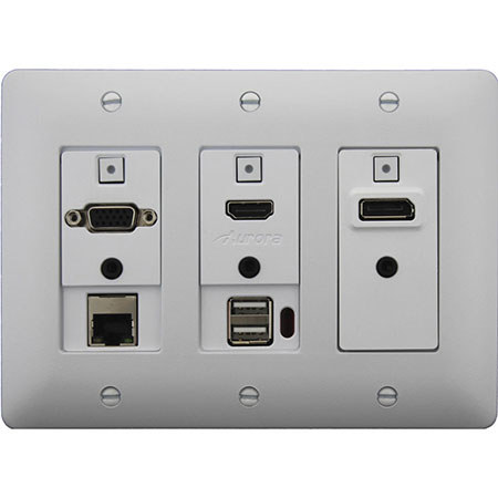 Aurora Multimedia DXW-3EUH 3-Gang Decora 3 Input HDBaseT Wall Plate Transmitter with Ethernet and USB, White