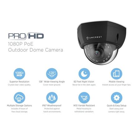 Amcrest ProHD 2MP Outdoor PoE Vandal Dome IP Camera with IR, Black