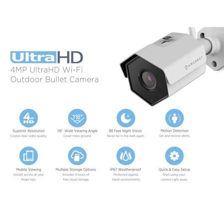 Amcrest ProHD 4MP Outdoor Wi-Fi Bullet IP Camera, White