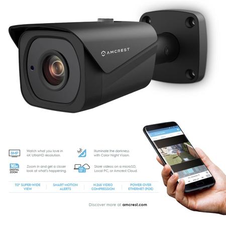 Amcrest UltraHD 4K (8MP) Outdoor Bullet PoE IP Camera, 2.8mm Lens, Black